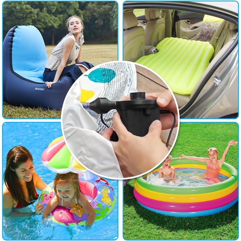 Electric Air Pump Portable Inflator & Deflator for Inflatables - 110V/12V, 3 Nozzles