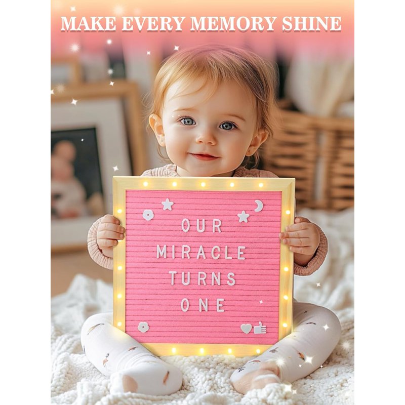 Light Up Felt Letter Board Sign with LED Lights - 10x10in Changeable Message Wall Decor