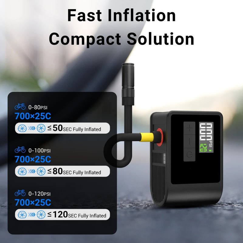 Portable Electric Bike Pump 120 PSI with Digital Gauge & USB-C Rechargeable