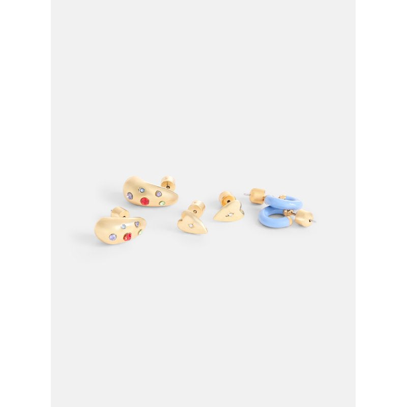 Women's Goldtone Heart & Hoop Earring Set - 3 Pairs for Everyday Wear