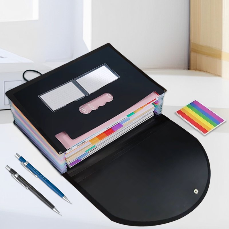 Expanding File Folder with 25 Pockets A-Z Labels Portable Organizers Black