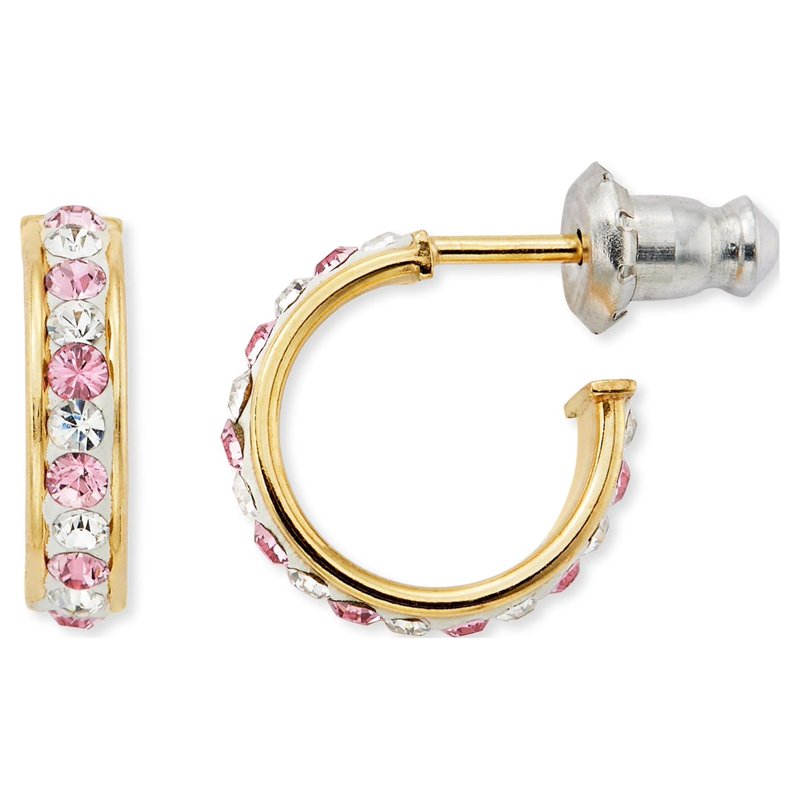 Children's Crystal Heart Earrings Set - Gold Plated Sterling Silver & Hoop Studs