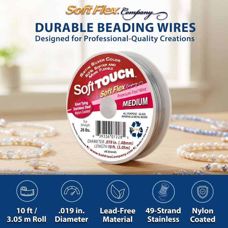 Medium Beading Wire 49 Strands Satin Silver Jewelry Wire 10ft