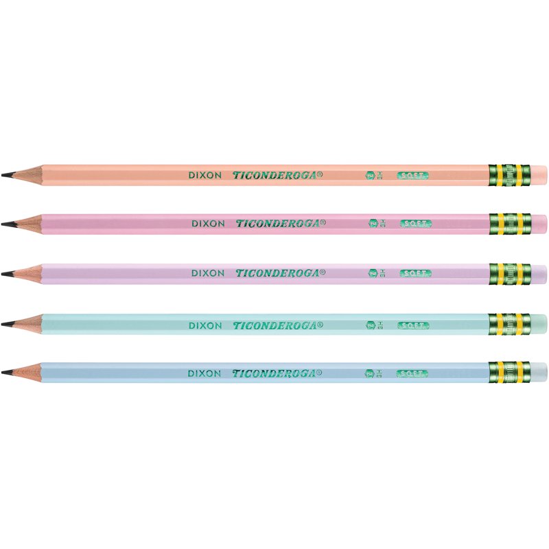 Pastel Wooden Pencils Pack of 18 - Pre-Sharpened, Smooth Writing, Latex-Free Erasers