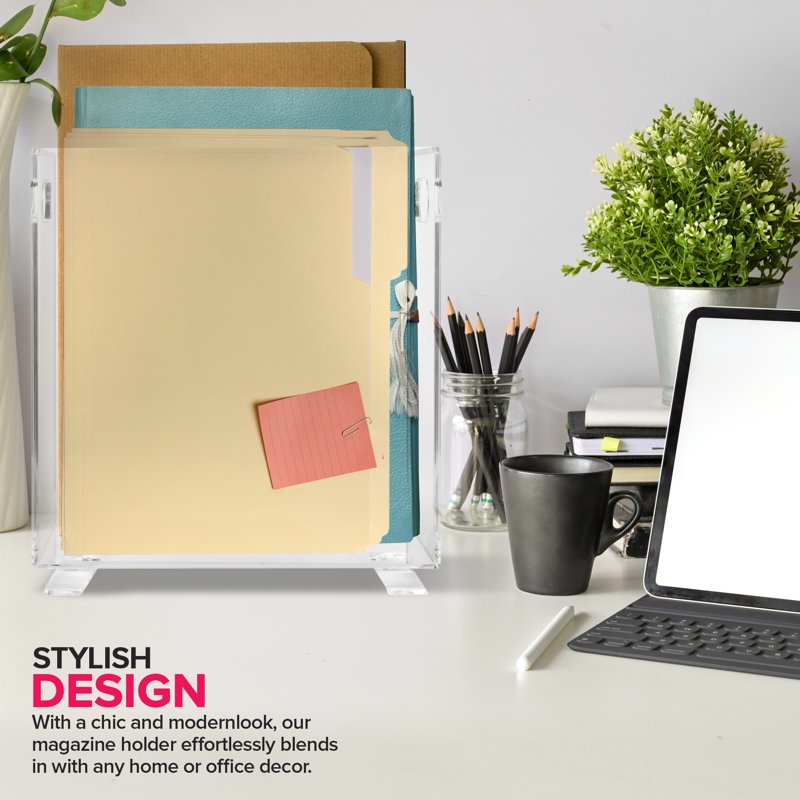 Acrylic Magazine Holder - Crystal Clear, Shatterproof, Space Saver for Office & Home