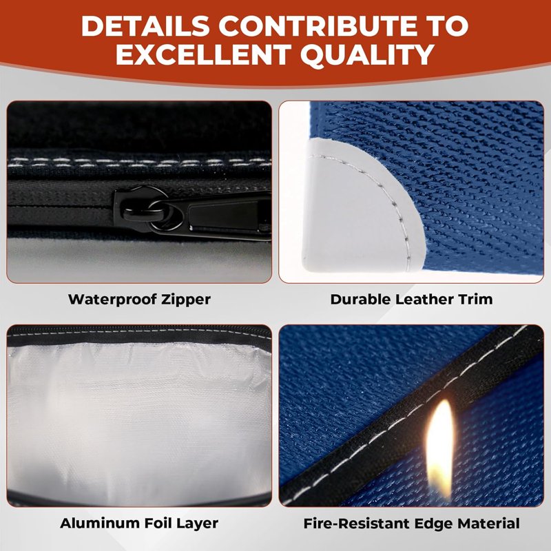 Fireproof Document Bag 6400°F with Reflective Strip Waterproof Safety Storage