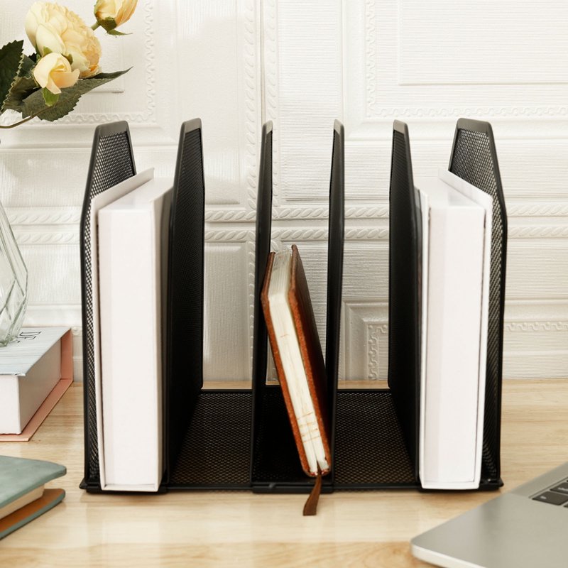 Adjustable Metal Desktop File Organizer - 5 or 7 Compartments, Mesh Office Storage