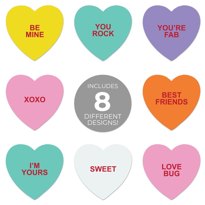 Valentine Heart Stickers - 1 1/8 Inch Candy & Love Themed Decorative Stickers