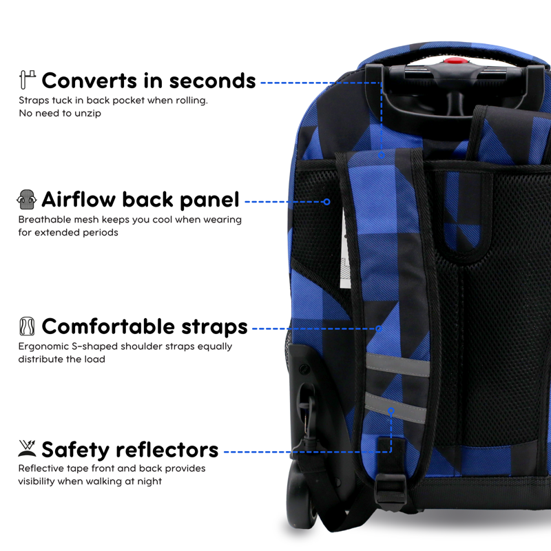 Kids & Adults 18-Inch Rolling Backpack for School and Travel