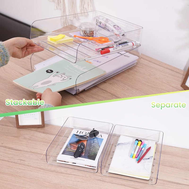 Stackable Desk Paper Tray Set - A4 Clear PET Office Organizer for Files & Documents
