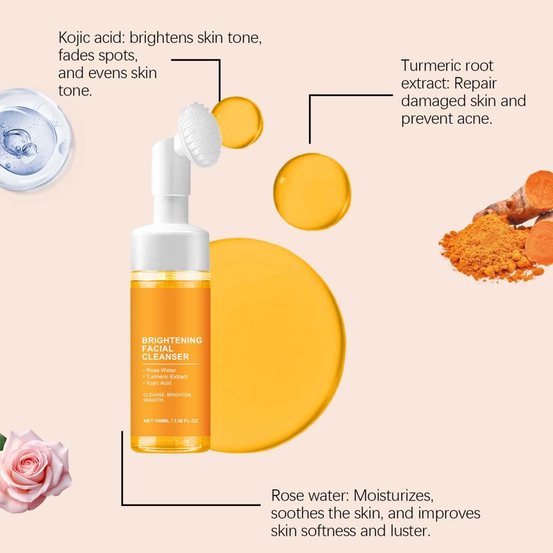 Turmeric Foaming Face Wash with Cleansing Brush for All Skin Types - 3.38 fl oz