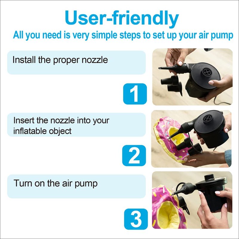 Portable Electric Air Pump for Inflatable Cushions & Air Mattresses - 110V
