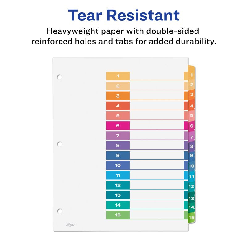 Multi-Color Table of Contents Dividers for Binders - 20% Recycled, 1-15 Tabs