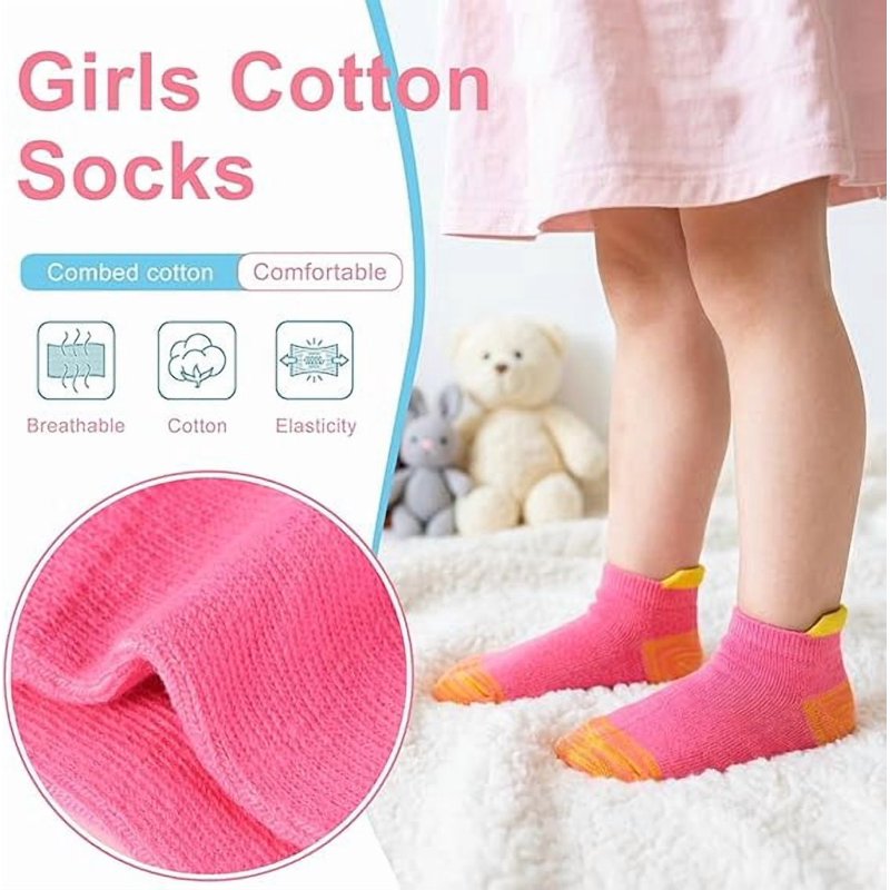 GENTABY 12 Pairs Girls Cotton Ankle Socks – Mixed Color, 4-7 Years (Variation 01)