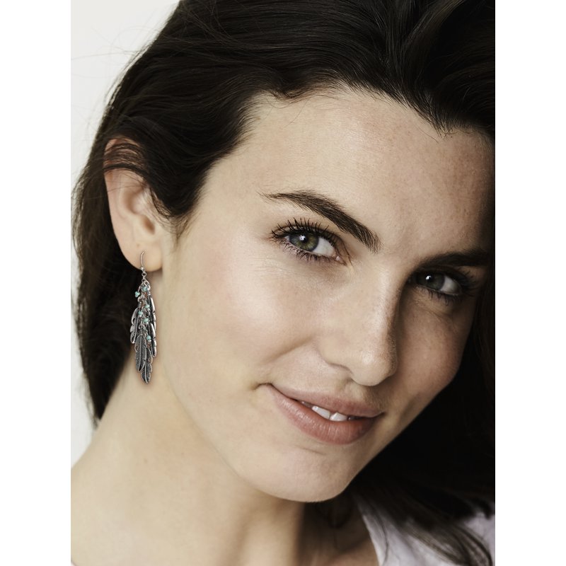 Women’s Feather and Faux Turquoise Dangle Earrings - Boho Style Jewelry