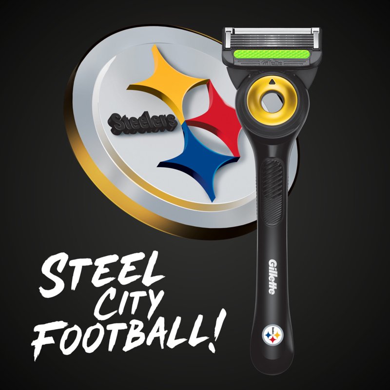 Gillette Razor Bundle with Magnetic Stand & Refill Blades - Steelers Gameday Set