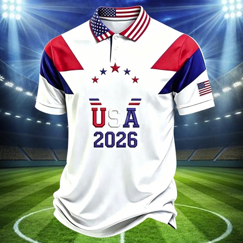 USA Soccer Mens Polo Shirt - White, Short Sleeve Casual Collared Top (Size S) - Breathable Performance Mesh