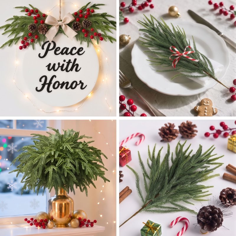 Artificial Norfolk Pine Branches Christmas Decor Set - 16 Real Touch Greenery