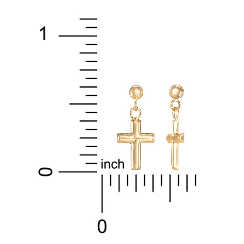Girls Tween 14K Yellow Gold Cross Stud Earrings - Religious Jewelry
