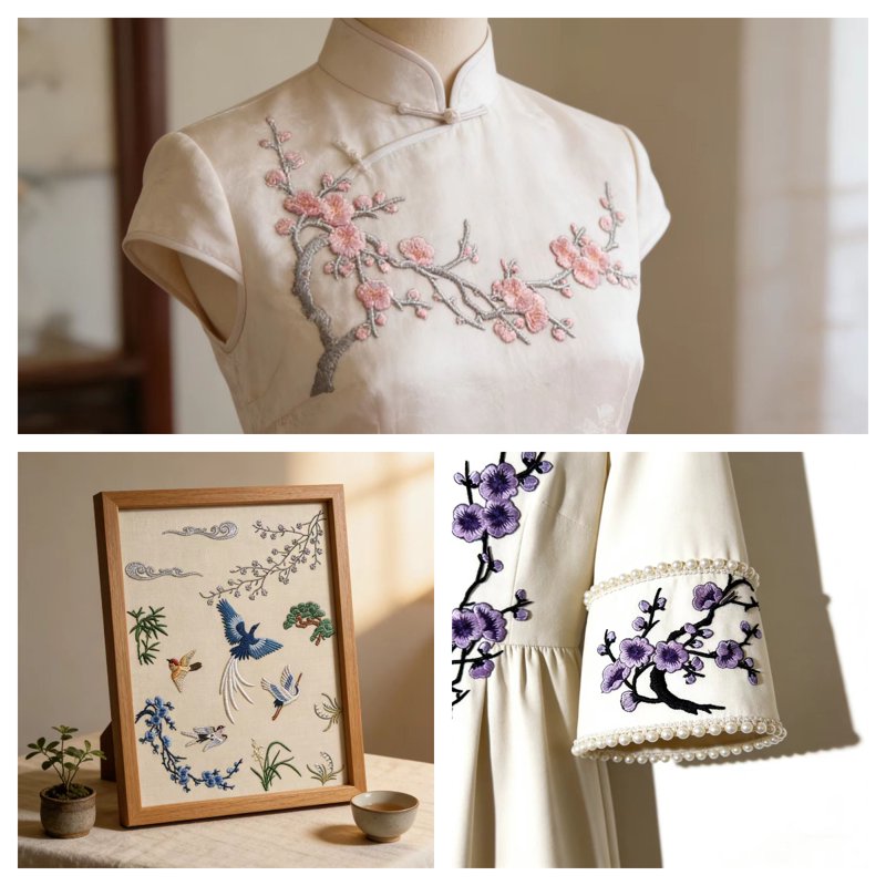 Vintage Plum Blossom Iron-On Patches Set for Clothing Repair & DIY Crafts