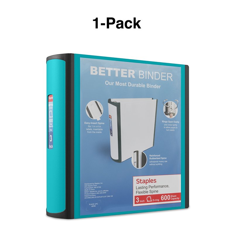 Light Blue 3-Inch 3-Ring View Binder for Office & School Documents - 2 Pack