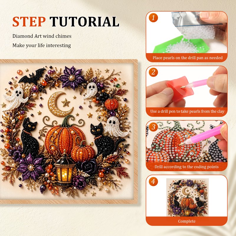 Halloween Ghost Pearl Art DIY Kit - Partial Drill Diamond Art Kit for Adults, Variation STYLE 3