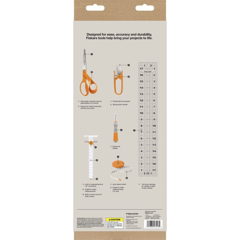 Fiskars Sewing Essentials Kit with Scissors, Thread Snips, Ruler & Tape Measure