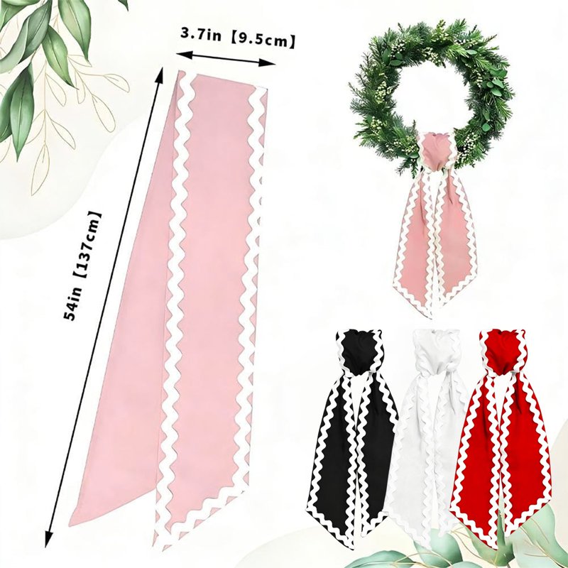 Elegant Satin & Cotton Wreath Sash with Lace Trim for Front Door Decor