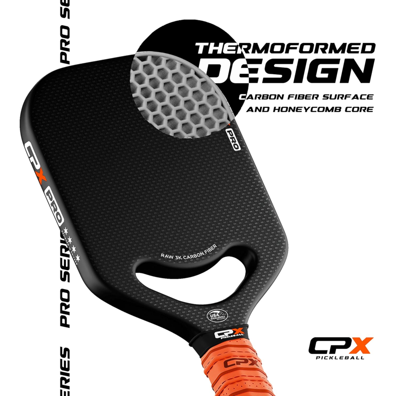 Pro Carbon Fiber Pickleball Paddle - 19mm Honeycomb Core, Edgeless, USA Designed