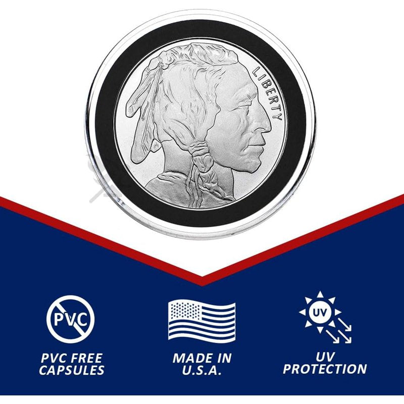 25-Pack 39mm Black Coin Holders for Silver & Copper Rounds - Protective Acrylic Storage Cases