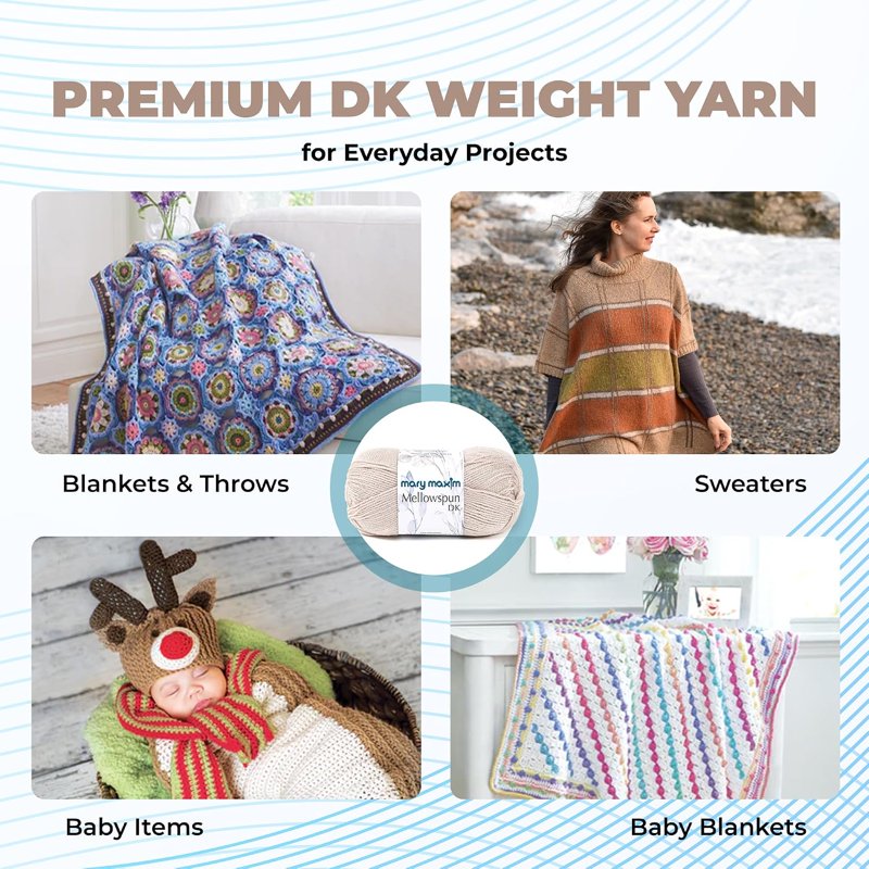 Lightweight Acrylic DK Yarn for Knitting and Crocheting - 284 Yards, 3.5 Oz