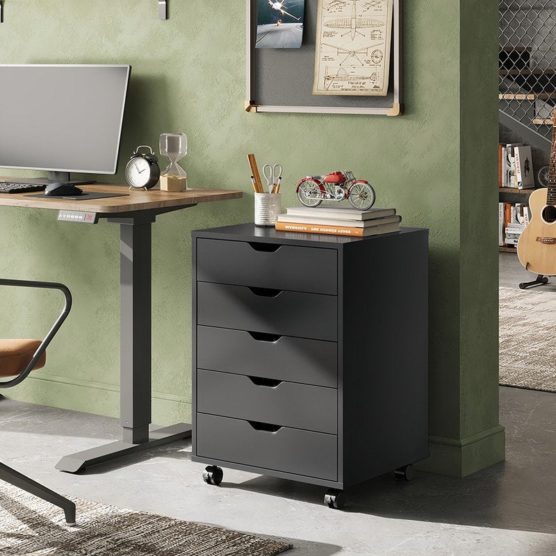 Mobile Under-Desk File Cabinet with Lockable Casters - Black or White