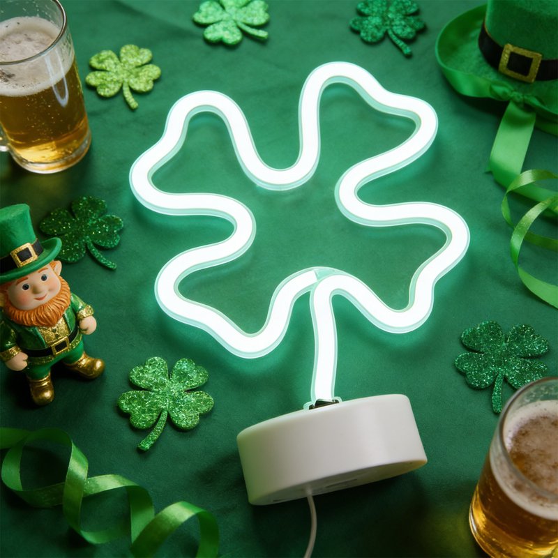 St. Patrick's Day Four-Leaf Clover Window Light with Suction Cups - Battery & USB Powered Decor