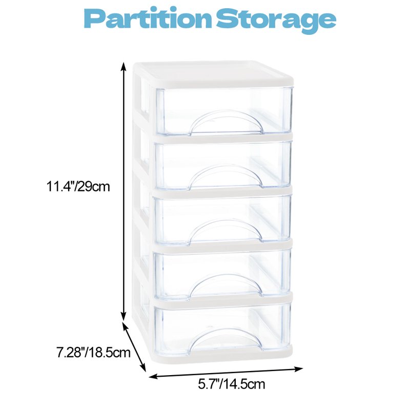 Desktop 5-Drawer Clear Storage Unit – Small Organizer Box, Frame with Transparent Drawers