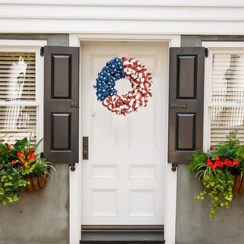 Patriotic Burlap Wreath for Front Door - Star & Stripe Independence Day Decor