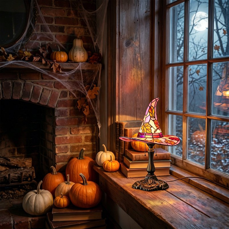 Witch Hat Lamp - LED Stained Glass Style Night Light for Mantel & Shelf (Variation: B)