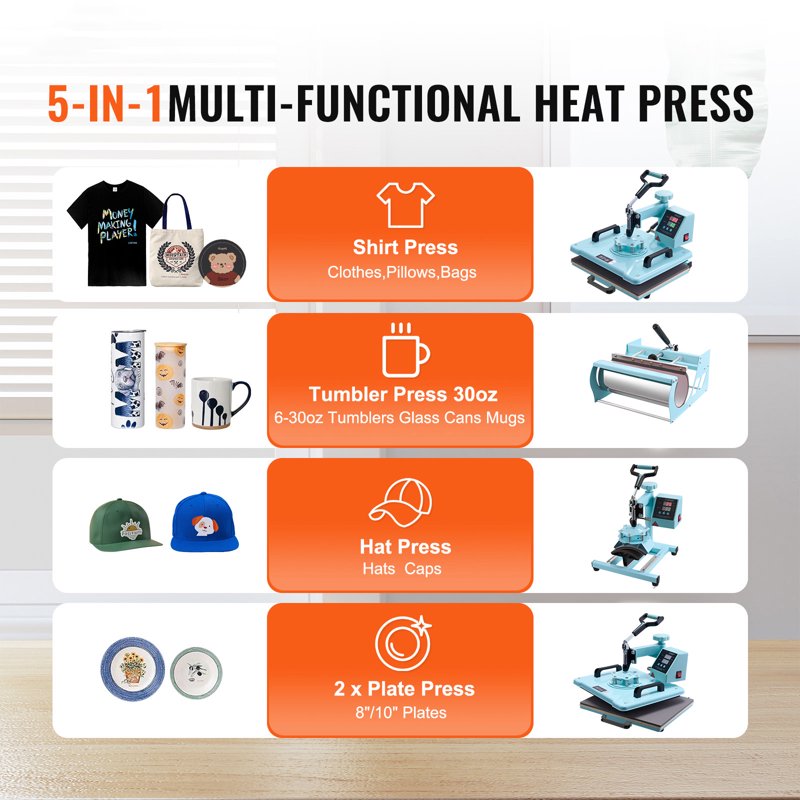 6-in-1 Heat Press Machine 12x15 Digital Multifunctional Sublimation Transfer