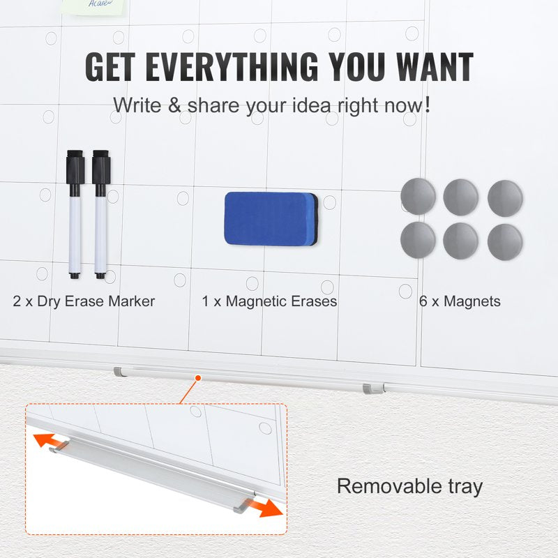 Magnetic Whiteboard Calendar 36x24 Inch Wall Planner with Markers & Eraser