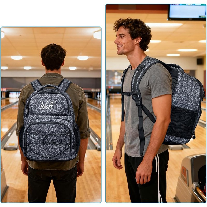 WOLT 2-Ball Bowling Backpack with Protective Foam & Shoe Compartment - HealthyGrey