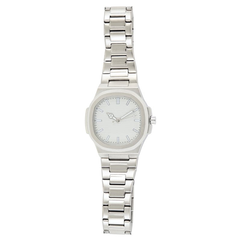 Men's Silver Square Watch with Matte Bracelet - Casual Dress Watch