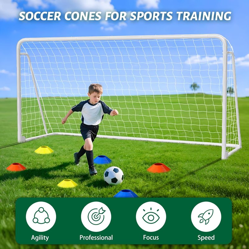 Foldable 12x6 ft Steel Soccer Goal – Portable Backyard Training Goals, White