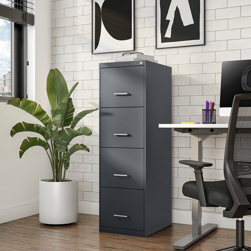 Vertical File Cabinet with 4 Lockable Drawers - Charcoal Finish, 18"D