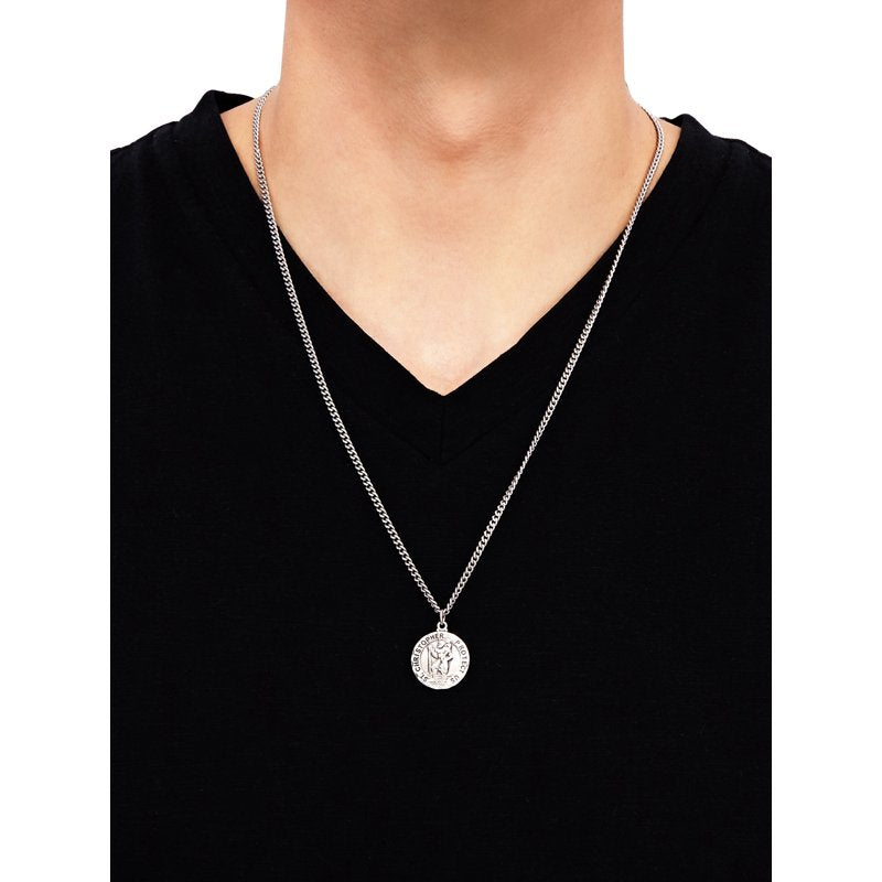 Sterling Silver St. Christopher Necklace with 24-Inch Stainless Steel Chain
