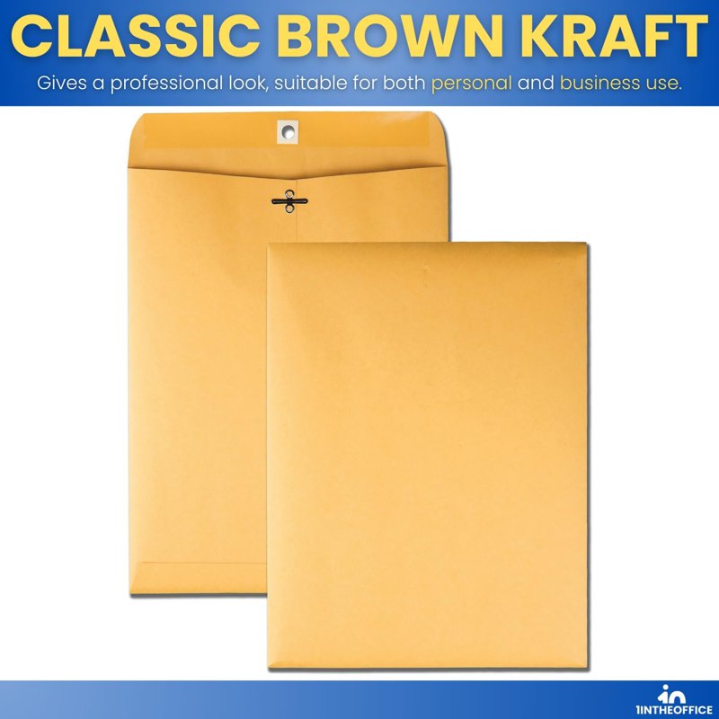9x12 Brown Kraft Clasp Envelopes with Gummed Seal - 12 Pack