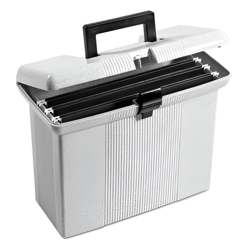 Portable File Box with Handle - Granite, Holds Letter Files, Includes Folders