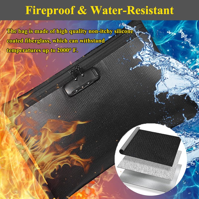 Fireproof Waterproof Document & Money Bag with Lock - 14x10 Inch Safe Pouch