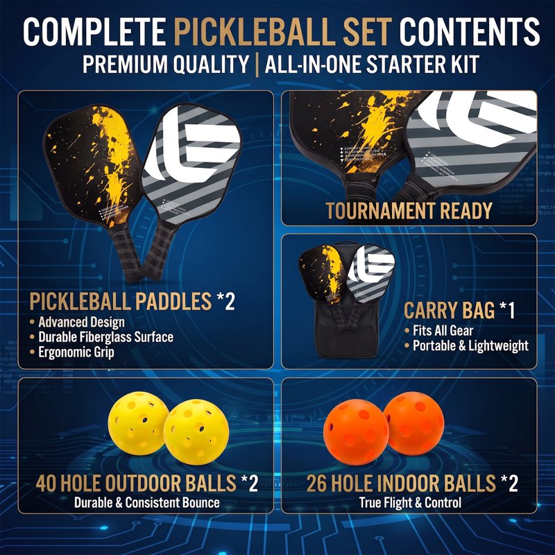Feeray Pickleball Paddles Set of 2 with Balls & Carry Bag - USAPA Approved, Yellow Variation