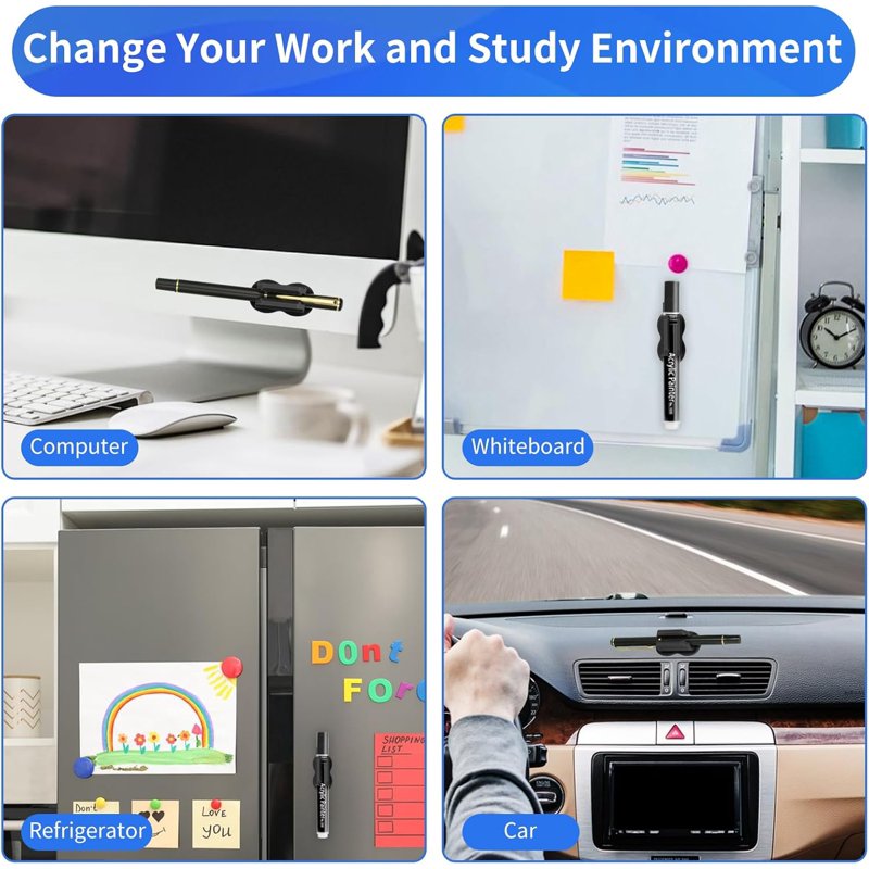12-Pack Desk Pen Holder Organizer with Adhesive Silicone Wall Clip for Office & Classroom