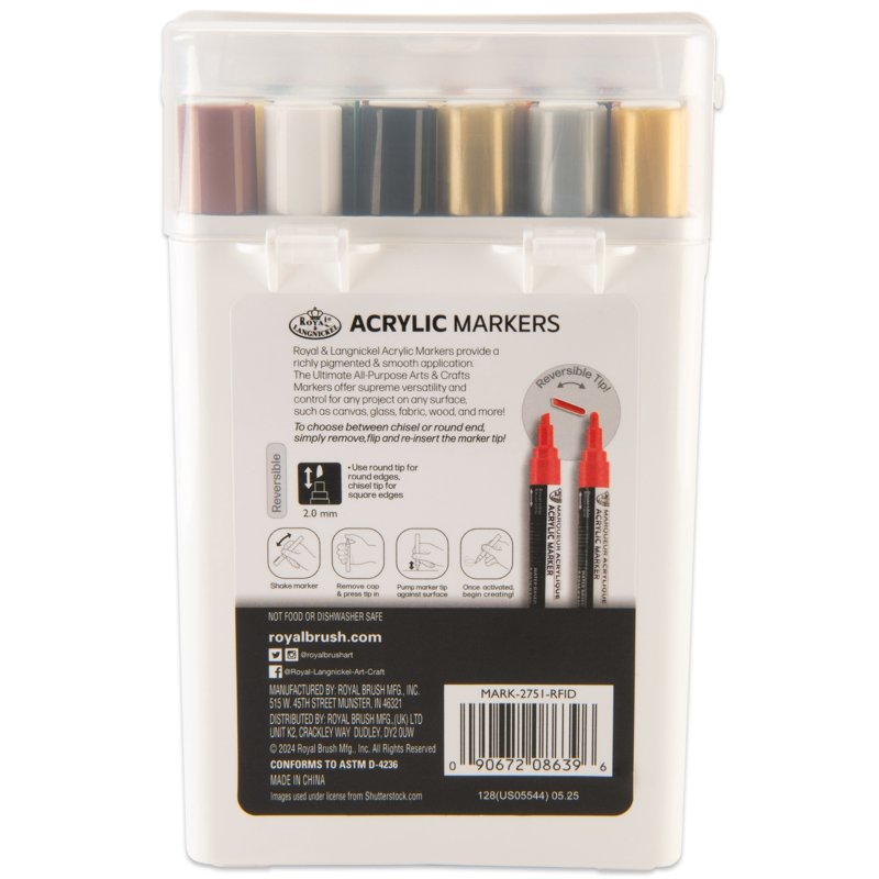 Artist Acrylic Paint Marker Set 36 Pieces with Reversible Tips - Vibrant Multi-Surface Markers