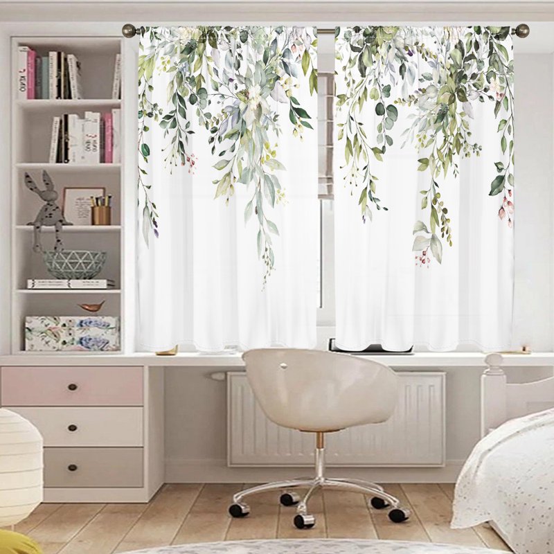 Green Leaf Pattern Light-Filtering Curtains Set of 2